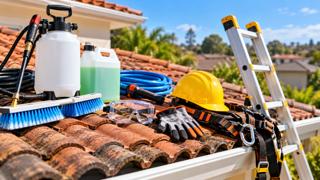 Rooftop Cleaning Safety Setup